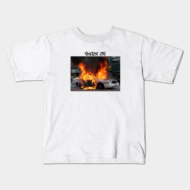 cop car on fire Kids T-Shirt by PHUCK_UP